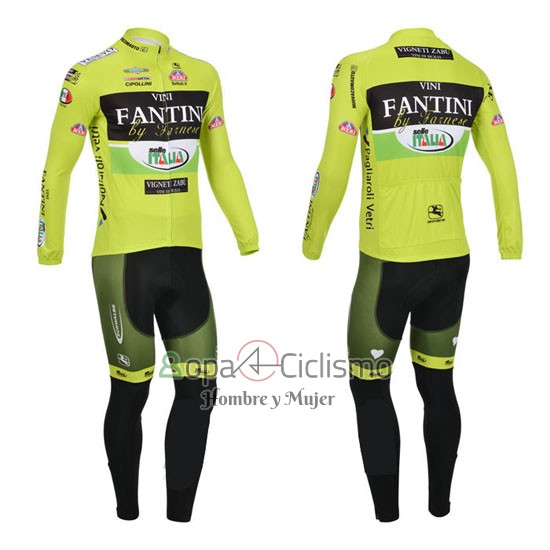 Vini Fantini Ropa Ciclismo Culotte Largo 2013 Hombre Mangas Largas Verde y Negro